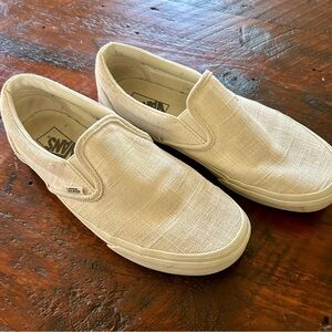 Vans Cream Slip-On Sneakers Linen Canvas Casual